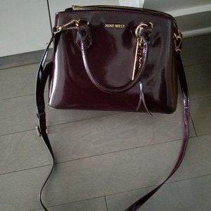 Nine West Patent Burgundy Top Handle Handbag with Shoulder Strap